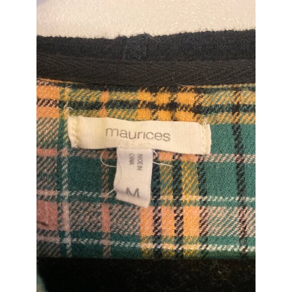 Maurices Women’s Plaid Button-Up Hoodie Shirt Green With Black Hood Size M - Picture 3 of 5